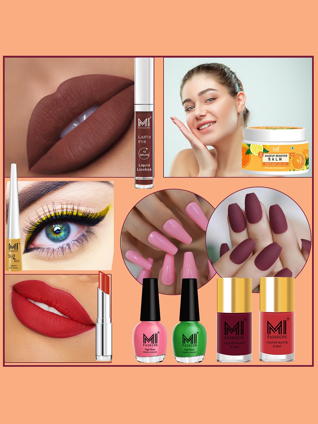 

MI FASHION Set Of 8 Makeup Kit, Orange