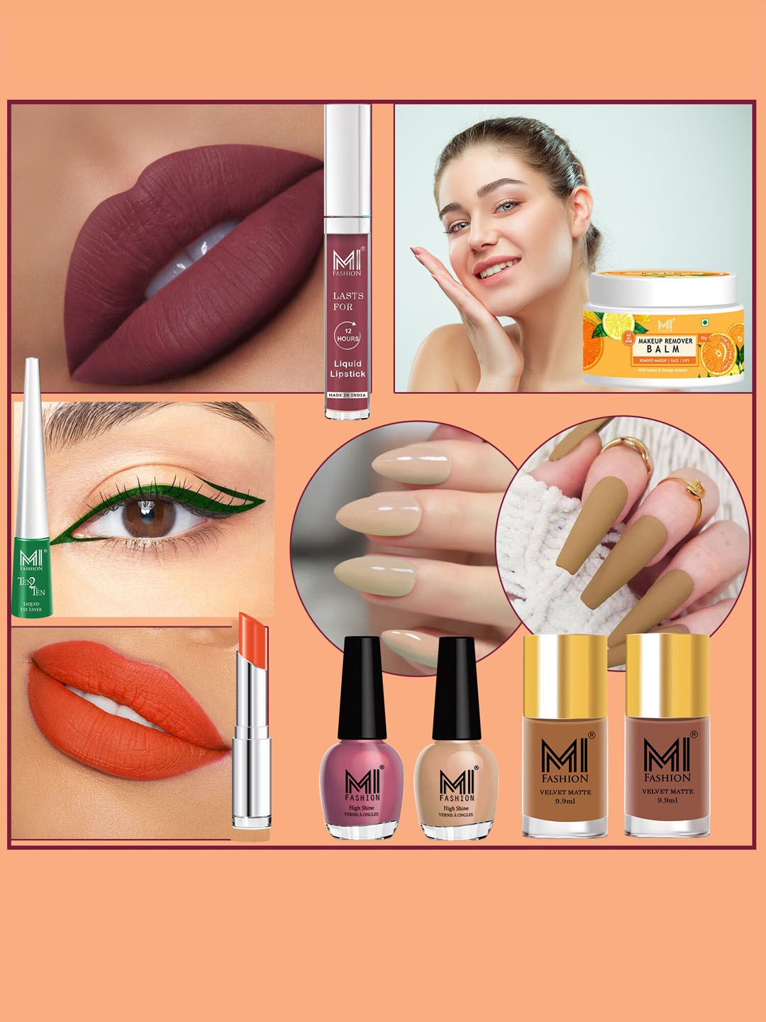

MI FASHION 8 Pcs Makeup Gift Set - Combo B187, Orange
