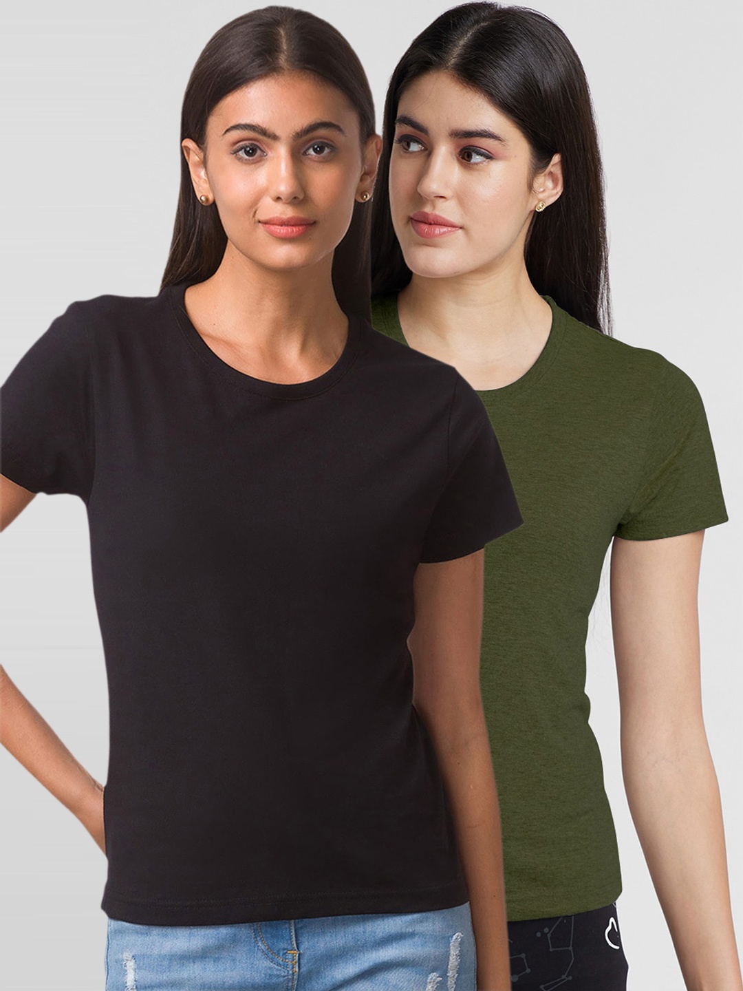 

FashionRack Pack Of 2 Round Neck Cotton T-shirts, Black