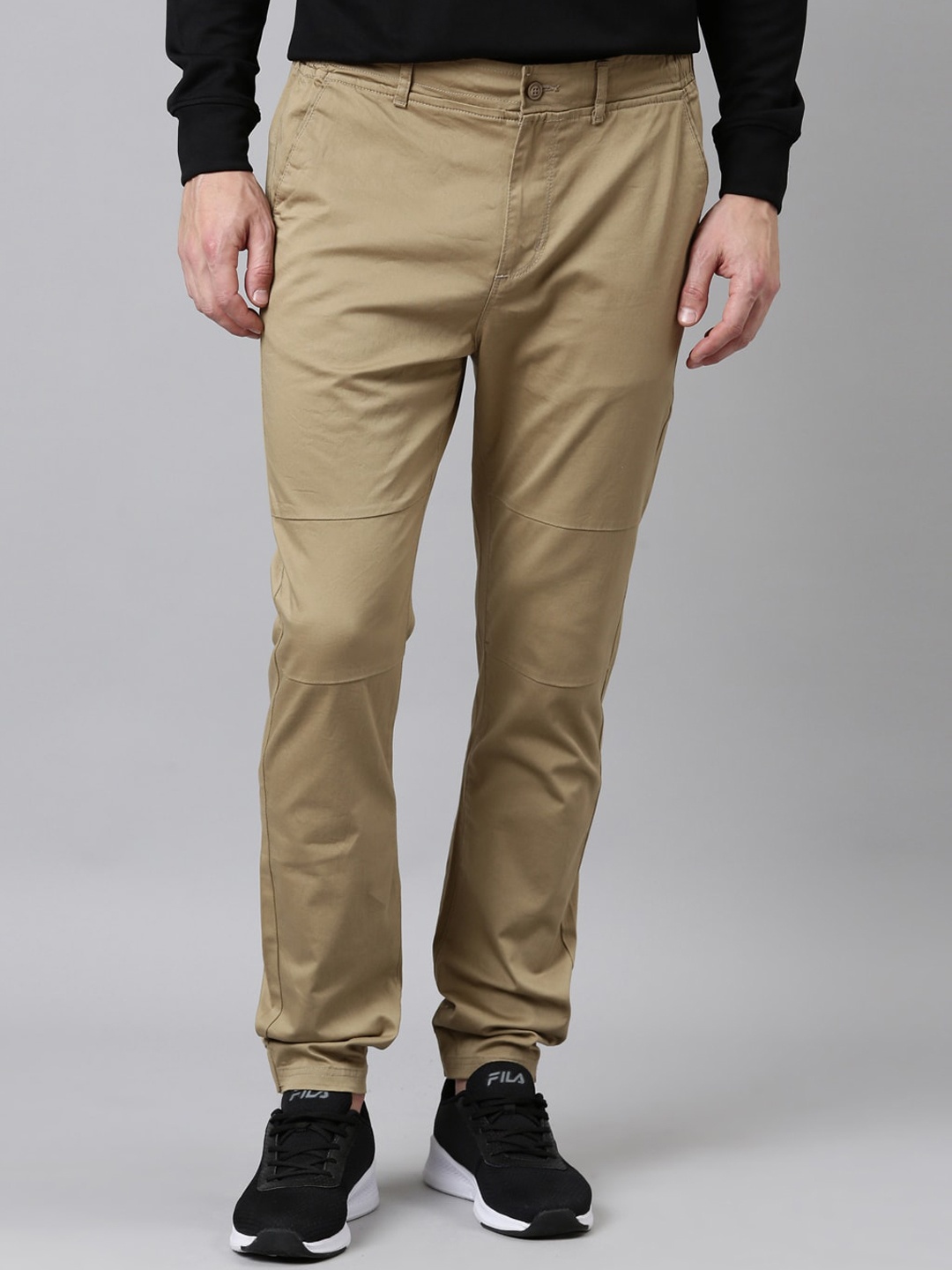 

Proline Men Flat-Front Mid-Rise Cotton Regular Fit Trousers, Khaki