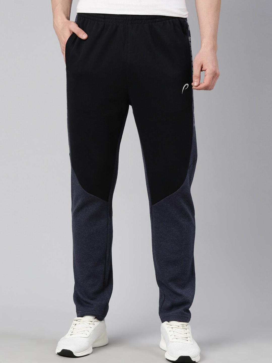 

Proline Men Colourblocked Mid Rise Pure Cotton Sports Track Pants, Blue
