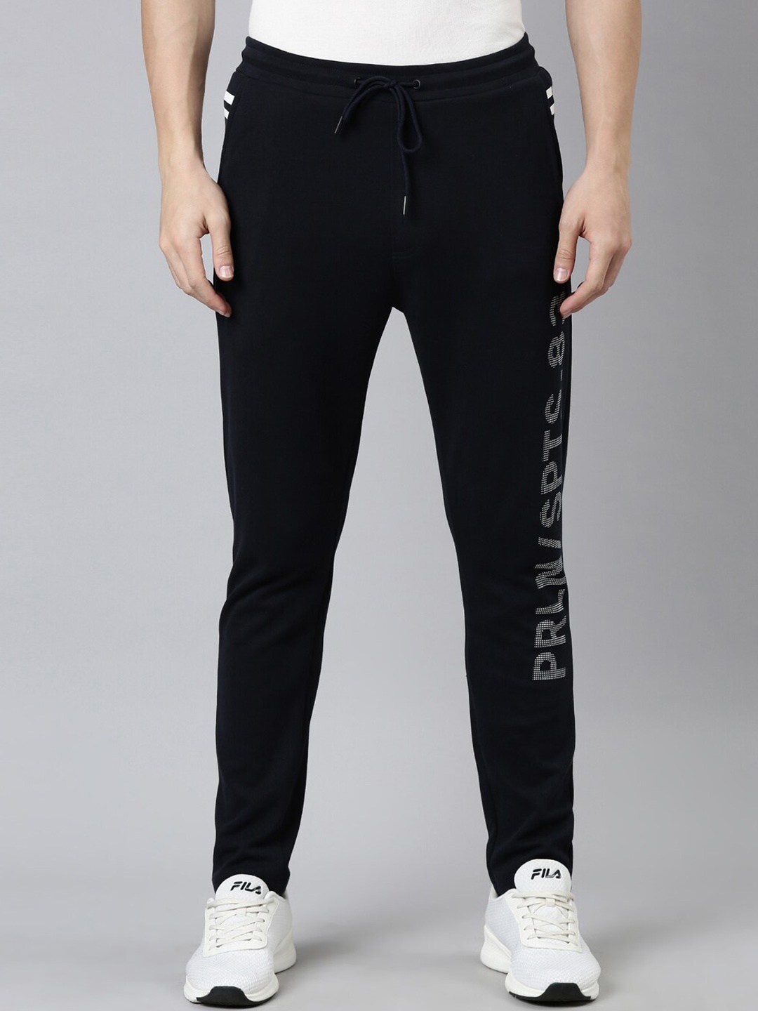 

Proline Men Printed Mid-Rise Cotton Sports Track Pants, Navy blue