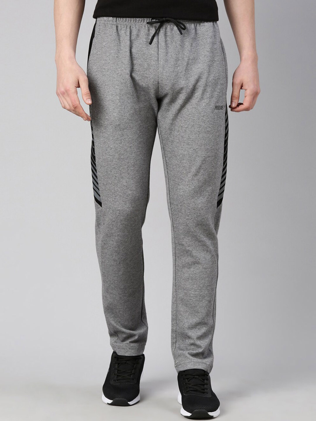 

Proline Men Side Panel Detail Mid Rise Cotton Track Pants, Grey