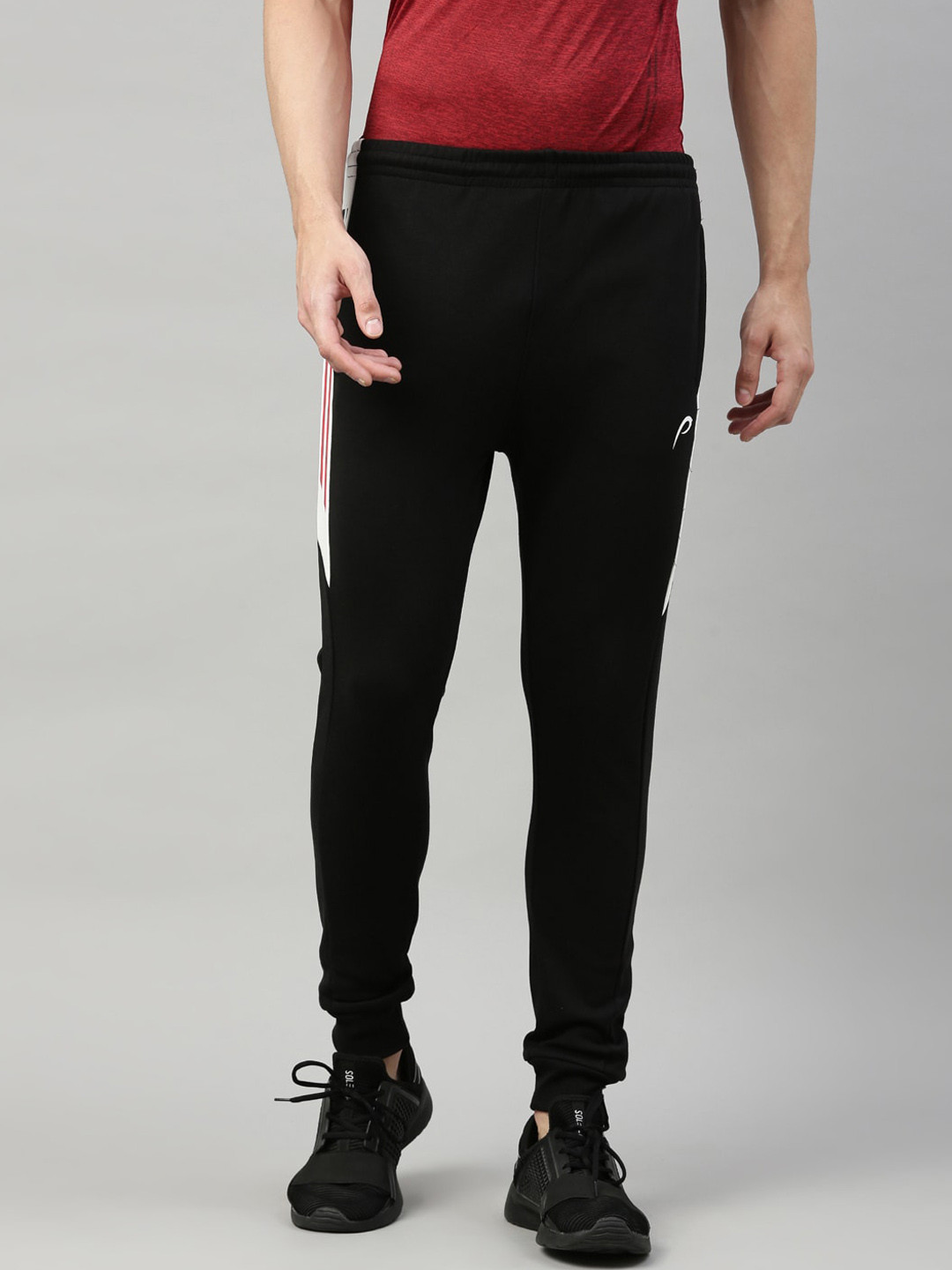 

Proline Men Side Printed Detail Mid Rise Cotton Joggers, Black