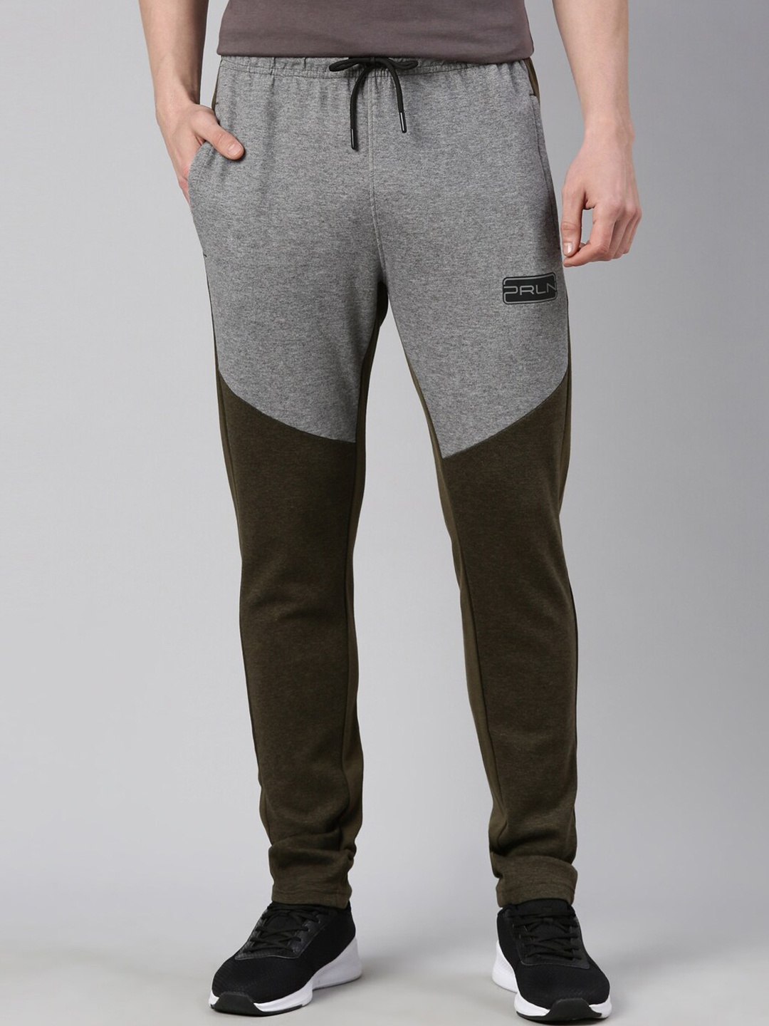 

Proline Men Colorblocked Mid Rise Pure Cotton Joggers, Olive