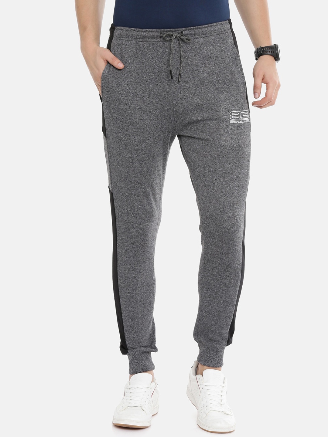 

Proline Men Self Design Cotton Mid-Rise Joggers, Grey