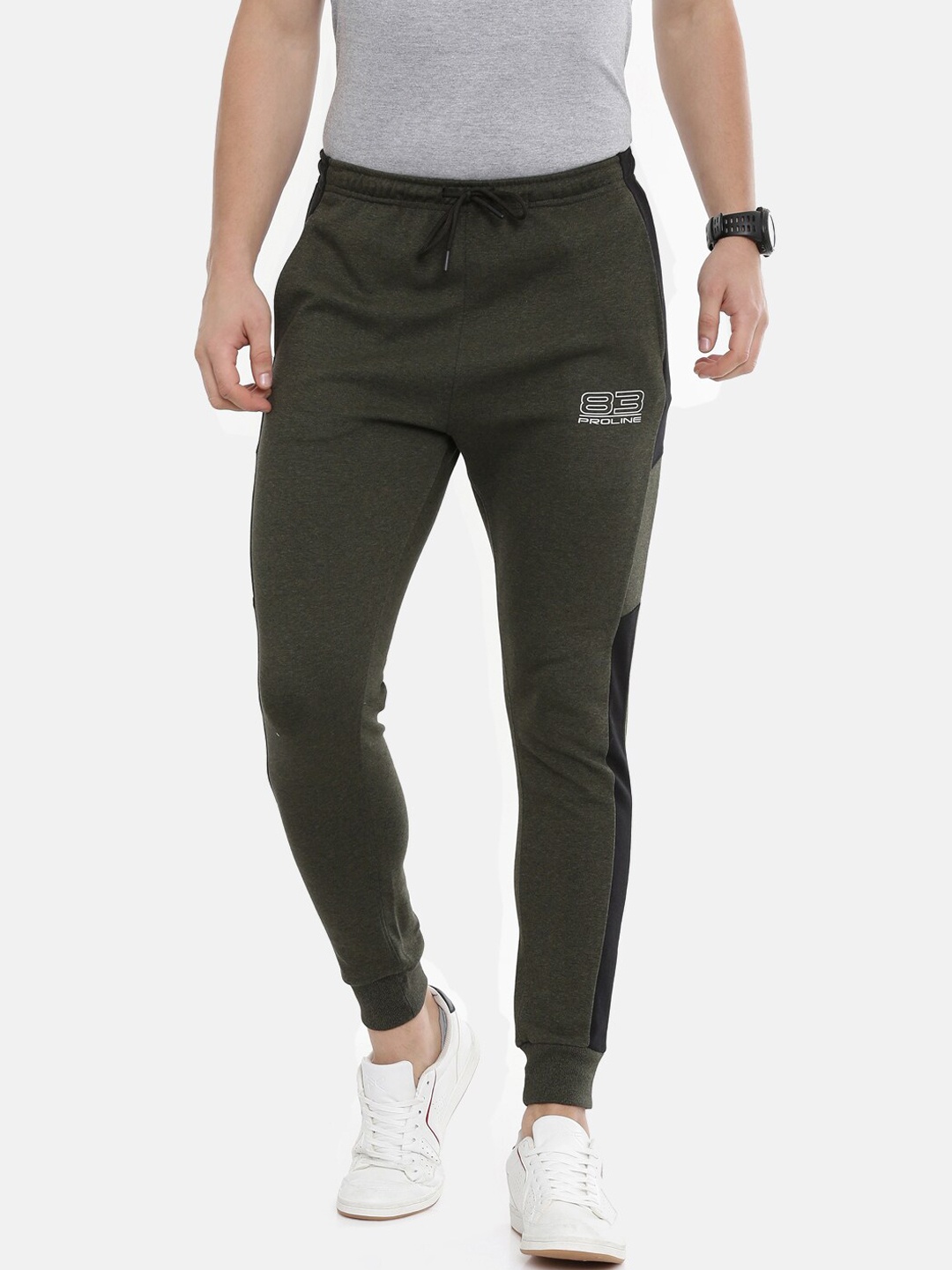

Proline Men Cotton Mid-Rise Joggers, Olive