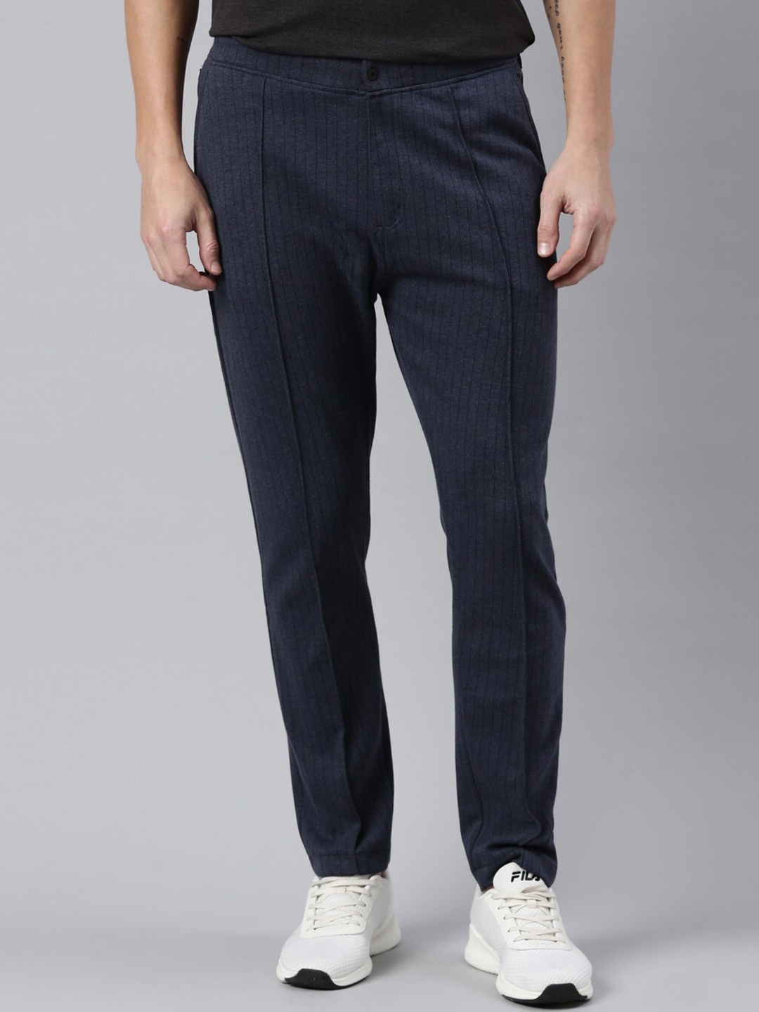 

Proline Men Striped Mid-Rise Cotton Regular Fit Trousers, Blue