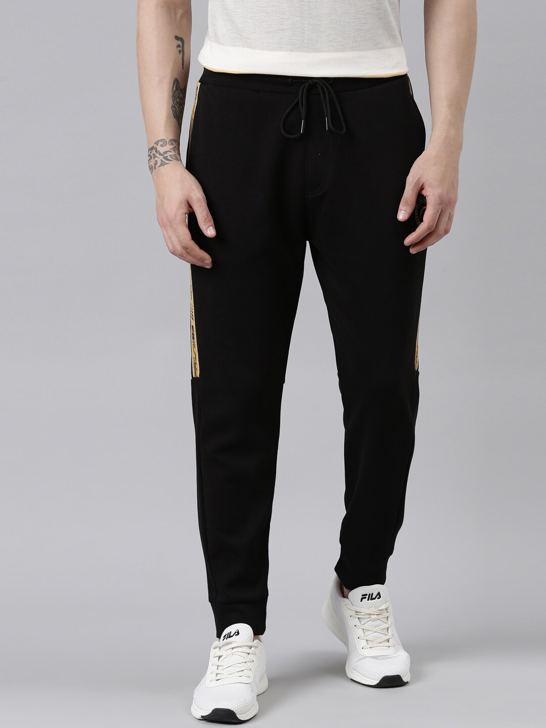 

Proline Men Side Print Detail Cotton Mid-Rise Joggers, Black