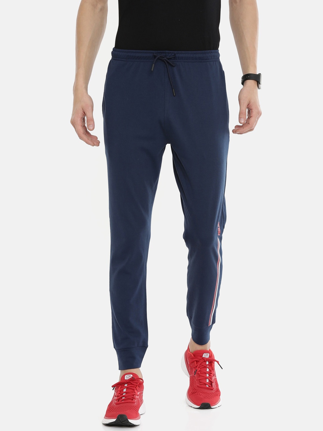 

Proline Men Brand Logo Printed Detail Cotton Mid-Rise Joggers, Blue