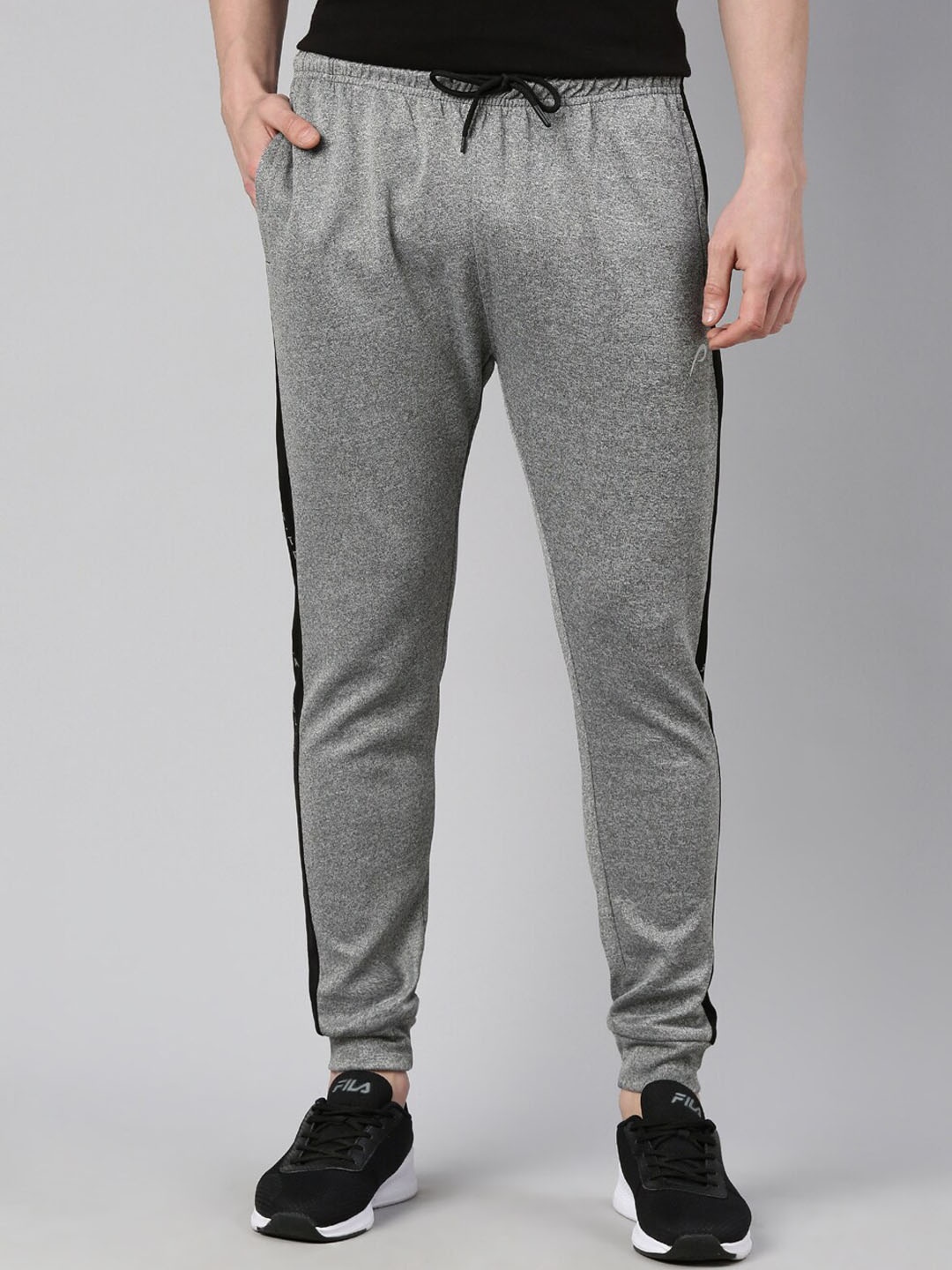 

Proline Men Stripe Detail Pure Cotton Mid-Rise Joggers, Grey