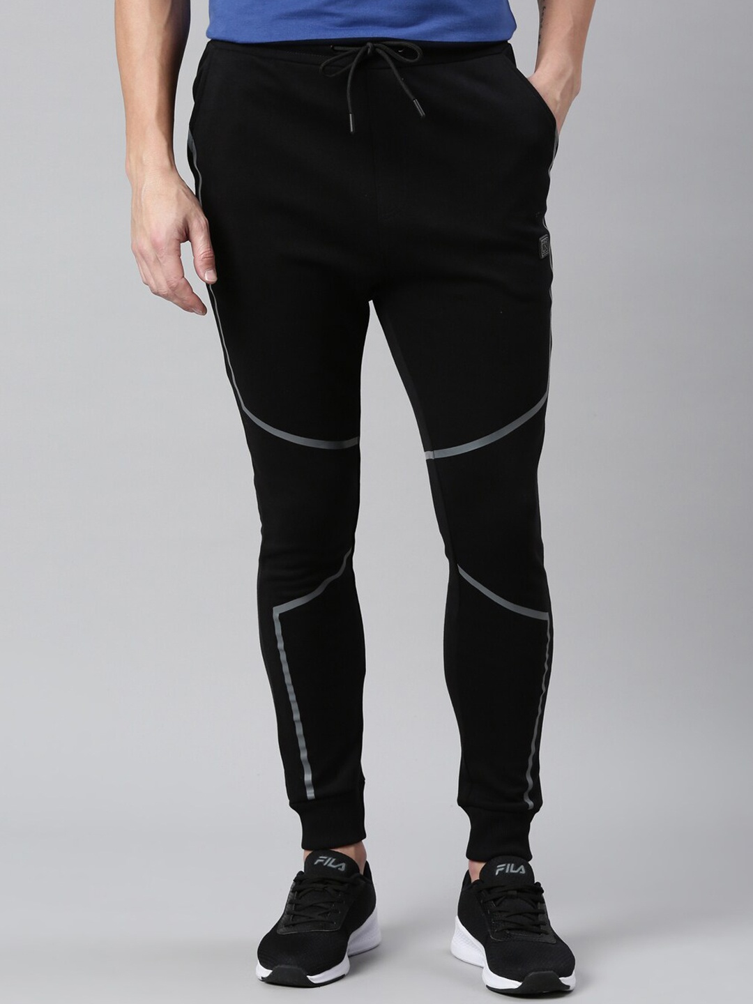 

Proline Men Striped Detail Cotton Satin Jogger, Black