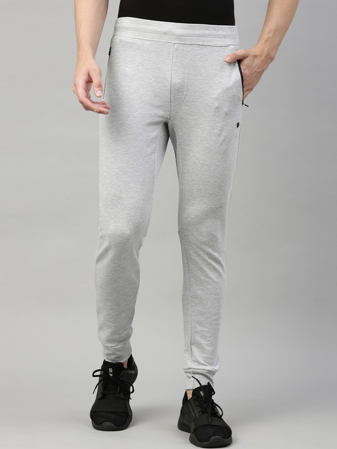 

Proline Men Cotton Mid-Rise Joggers, Grey melange