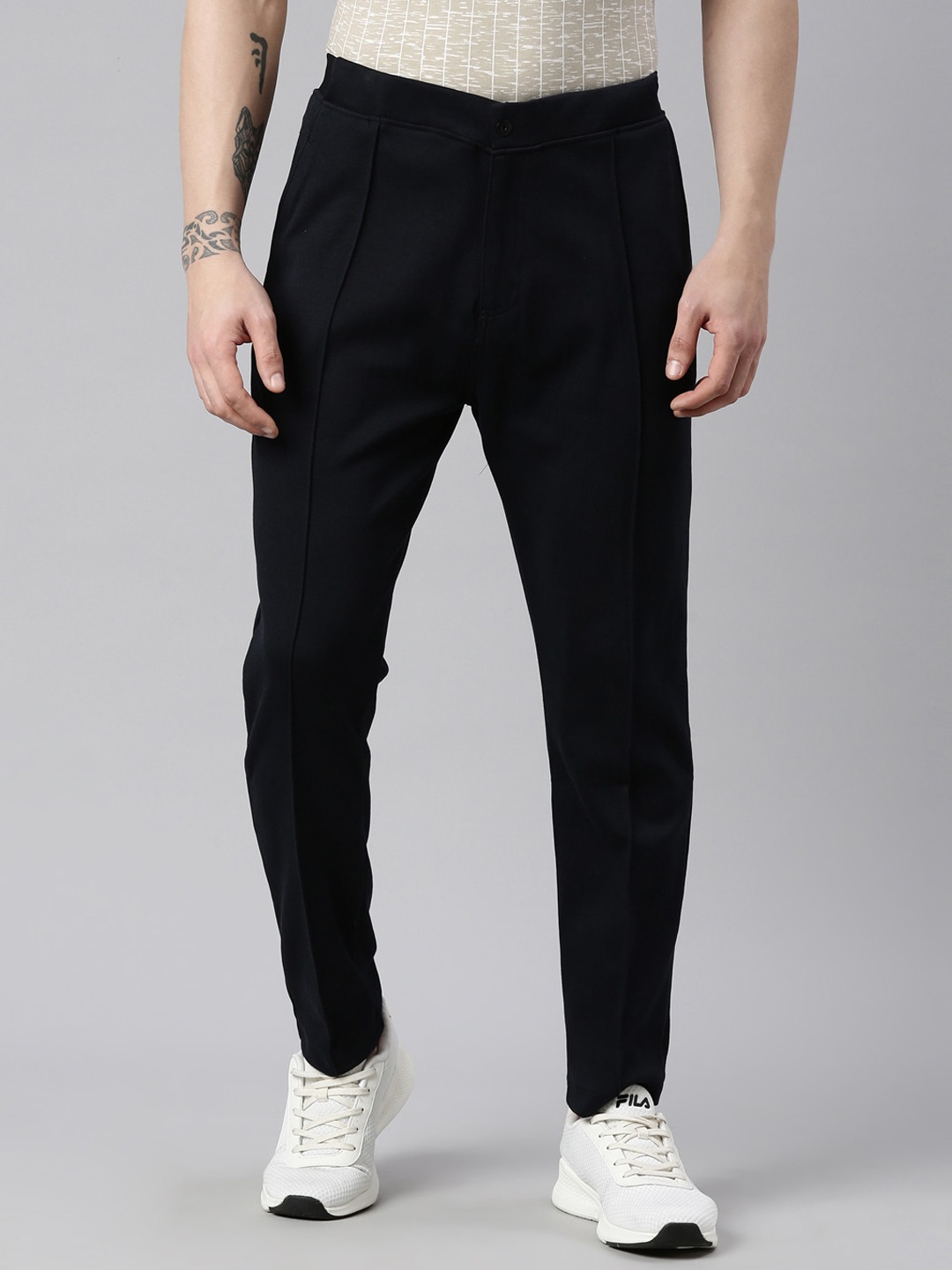 

Proline Men Flat-Front Mid-Rise Kansas Cotton Tapered Fit Trousers, Navy blue