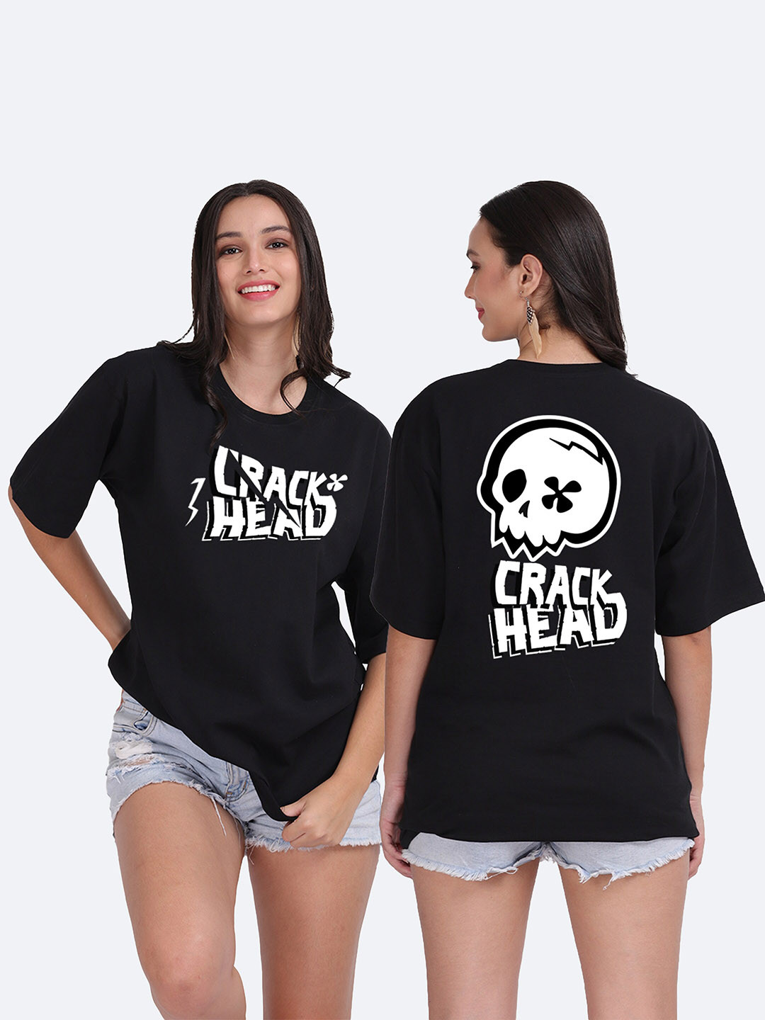 

Mad Over Print Typography Printed Drop-Shoulder Sleeves Loose T-shirt, Black
