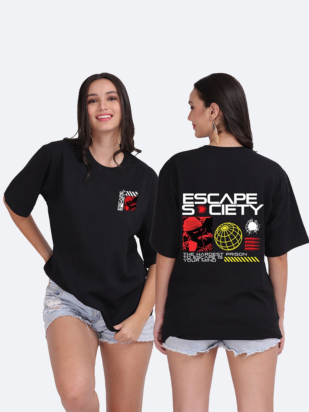 

Mad Over Print Graphic Printed Drop-Shoulder Cotton Oversize T-shirt, Black