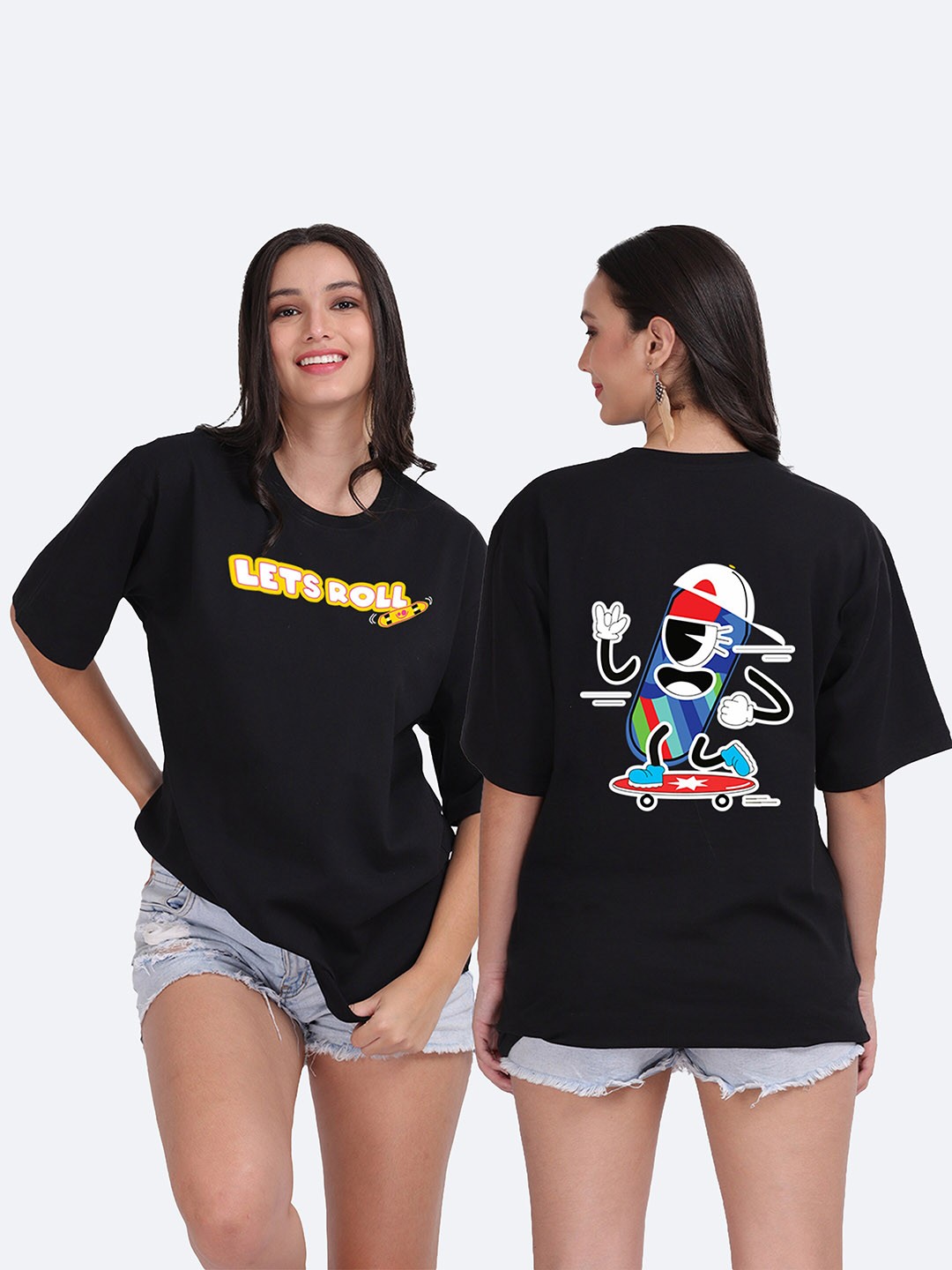 

Mad Over Print Graphic Printed Drop Shoulder Loose T-shirt, Black