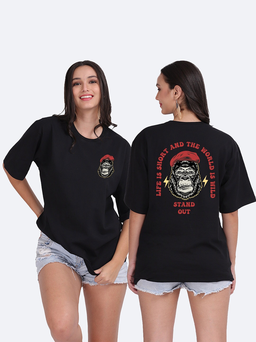 

Mad Over Print Typography Printed Drop-Shoulder Sleeves Oversize T-shirt, Black