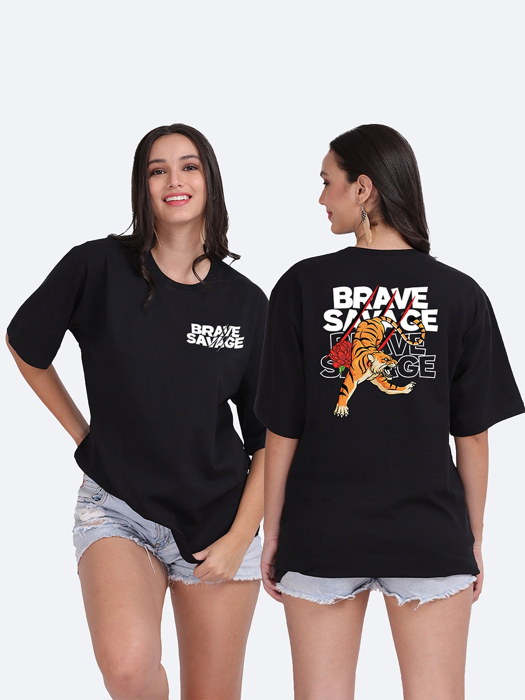 

Mad Over Print Typography Printed Applique Oversize T-shirt, Black