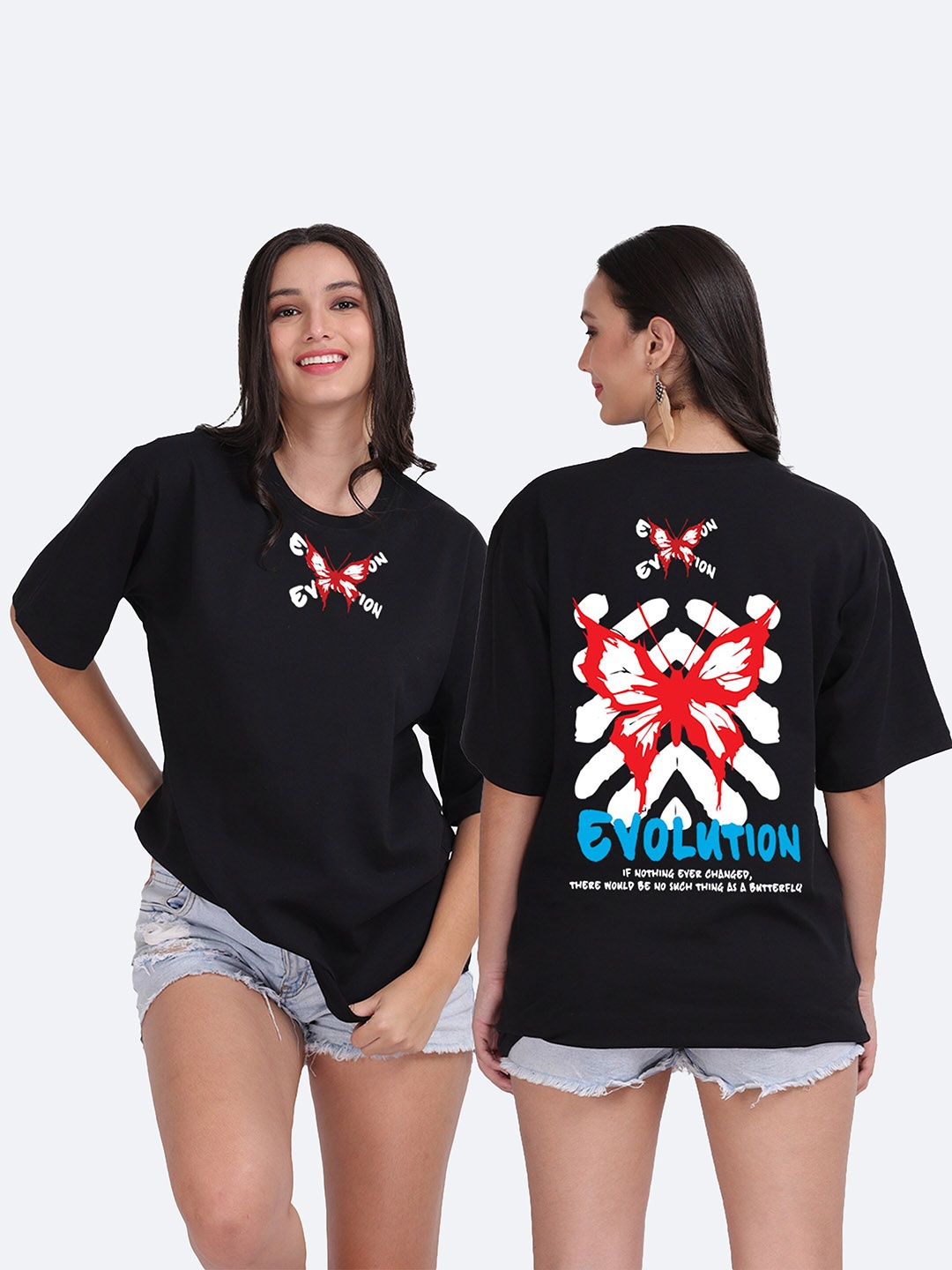 

Mad Over Print Graphic Printed Drop-Shoulder Cotton Loose T-shirt, Black
