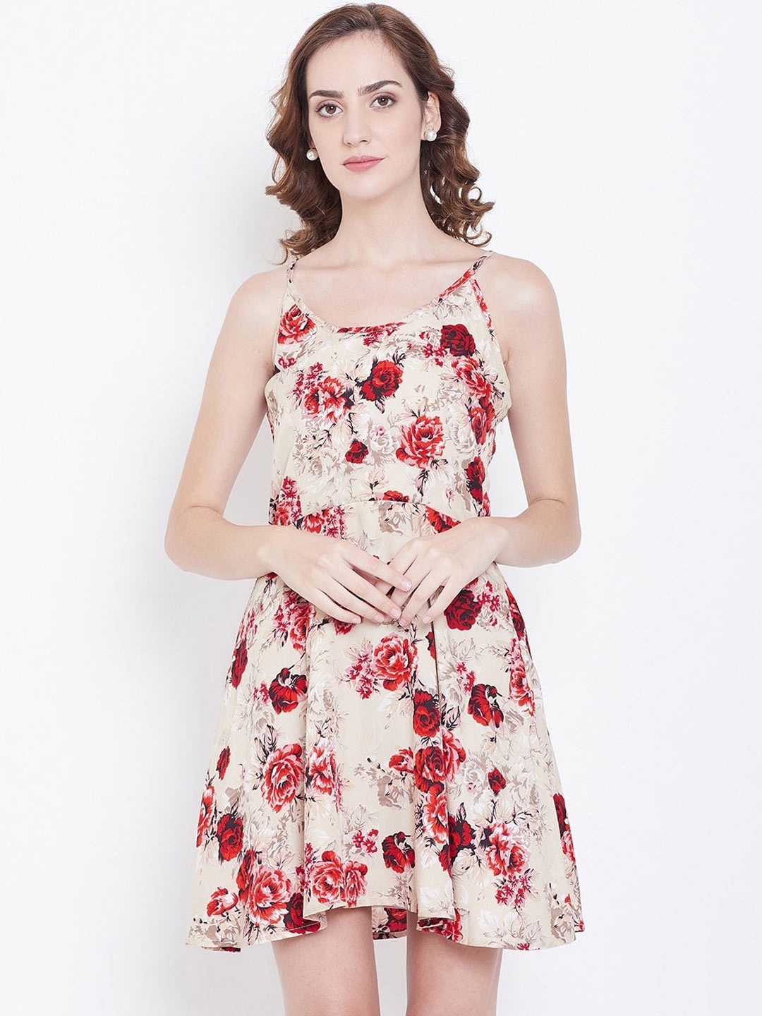 

DODO & MOA Shoulder Sleeves Floral Dress, Beige