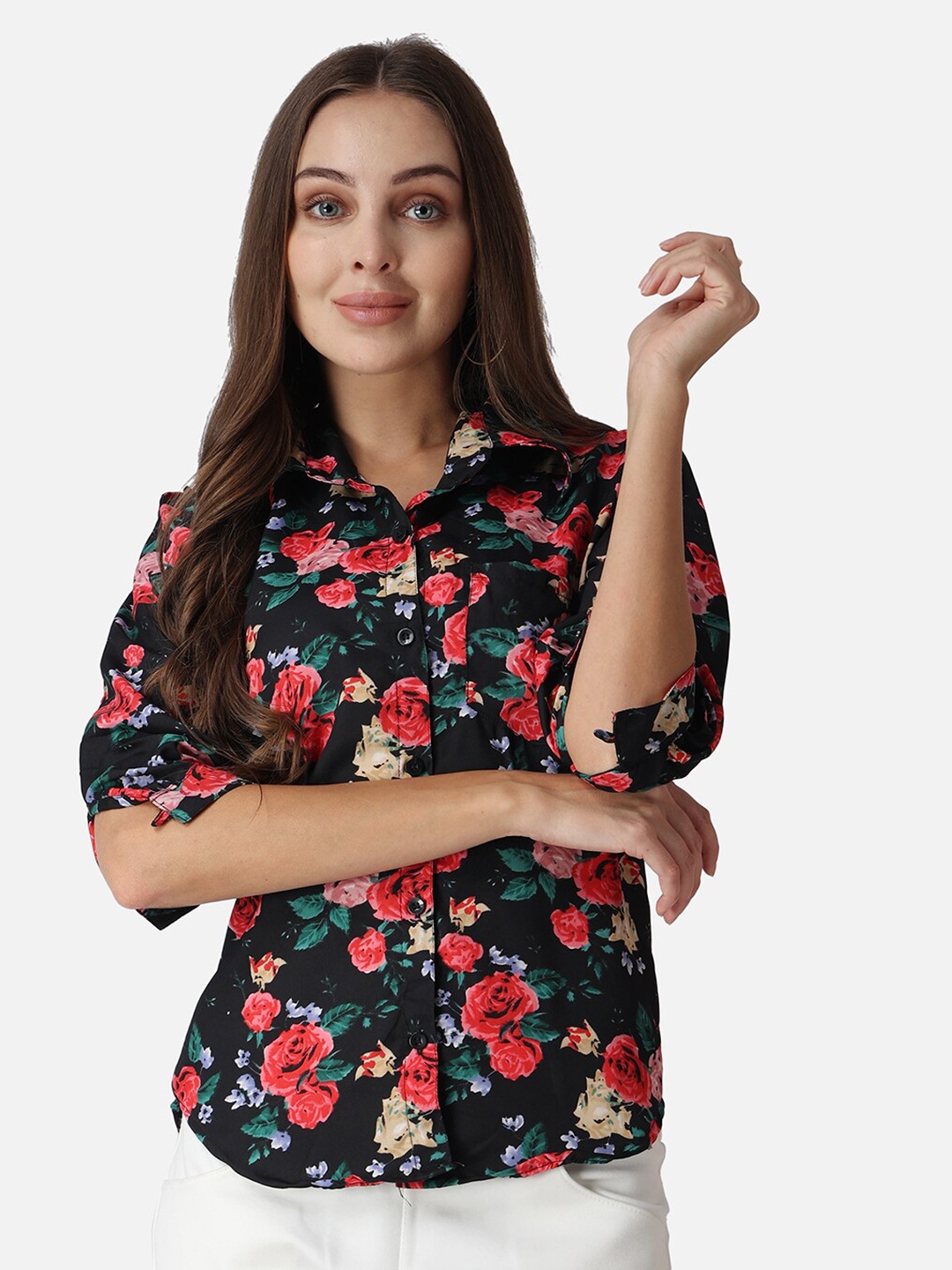 

SCORPIUS Floral Printed Classic Fit Casual Shirt, Black