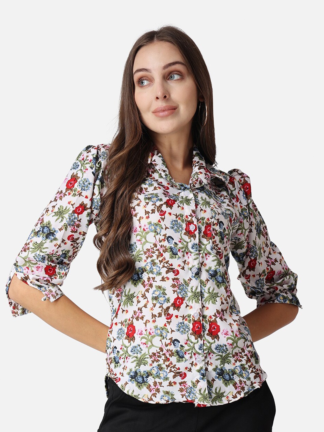 

SCORPIUS Floral Printed Casual Shirt, White