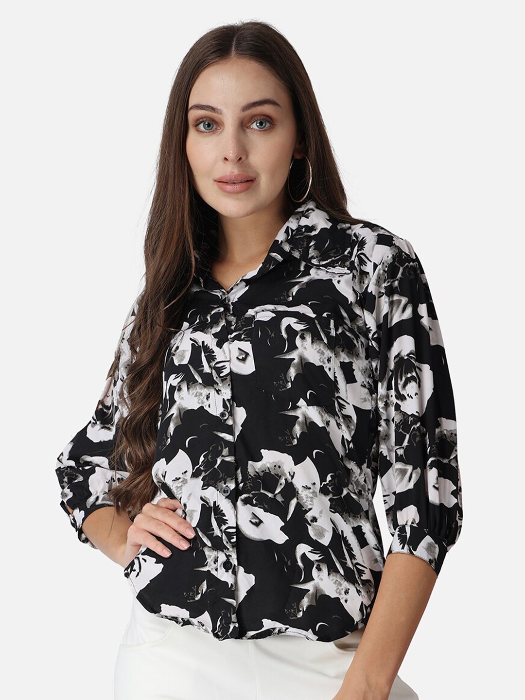 

SCORPIUS Floral Printed Casual Shirt, Black