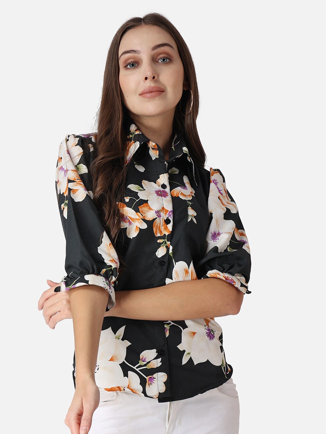 

SCORPIUS Floral Printed Casual Shirt, Black