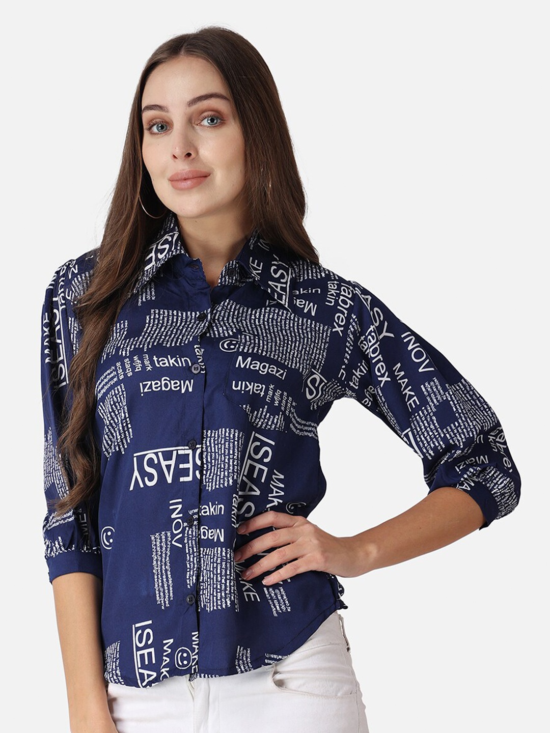 

SCORPIUS Typography Printed Casual Shirt, Navy blue