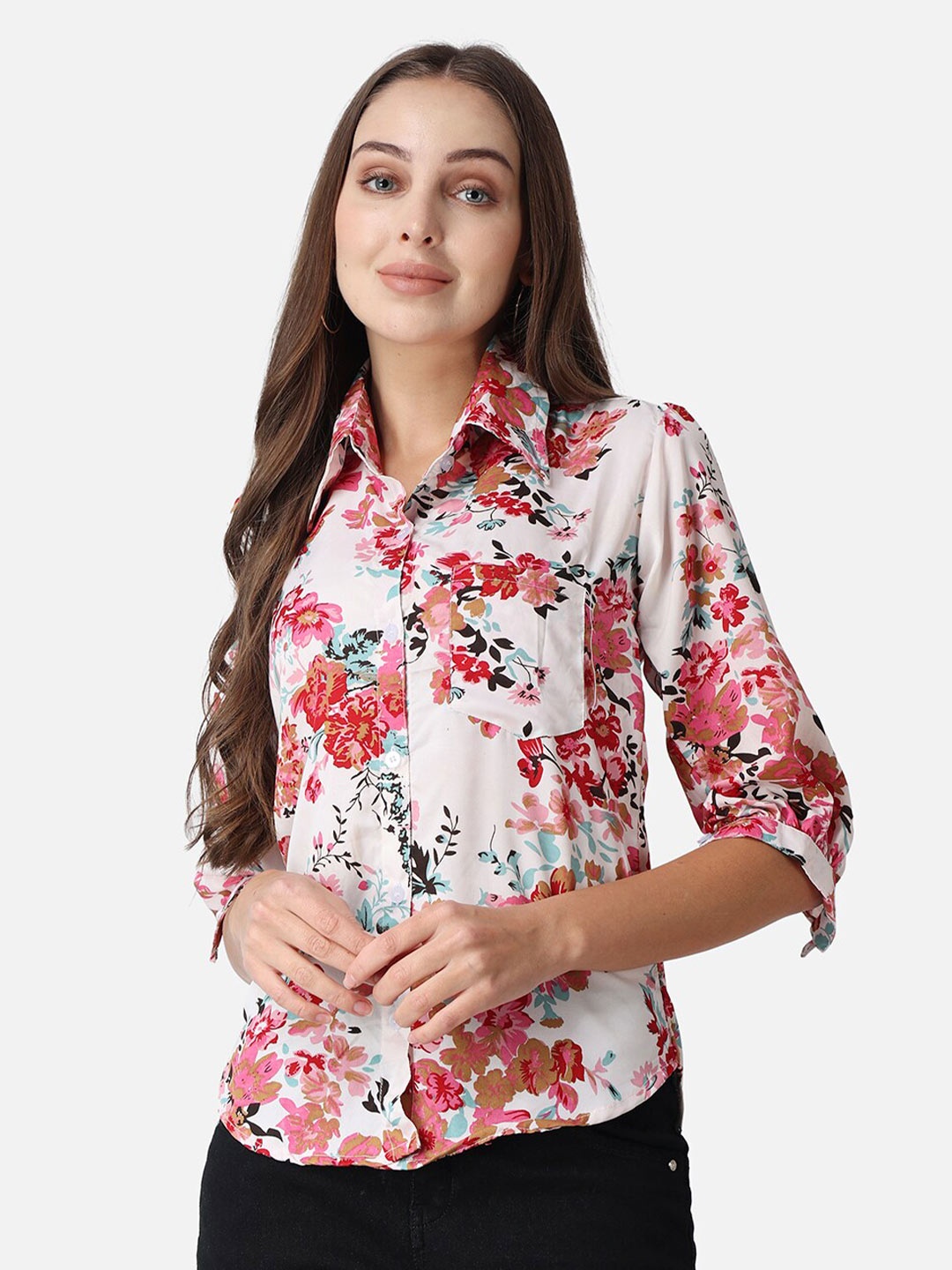 

SCORPIUS Floral Printed Casual Shirt, White