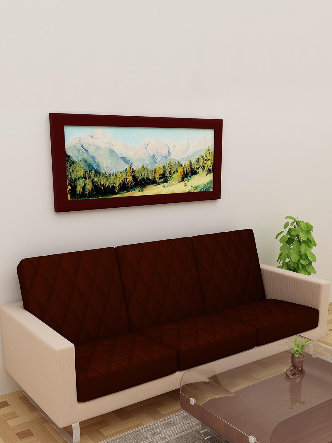 

DREAM CARE Coffee Brown Patterned Quilted Waterproof & Stretchable Cotton 3 Seater Sofa Cover