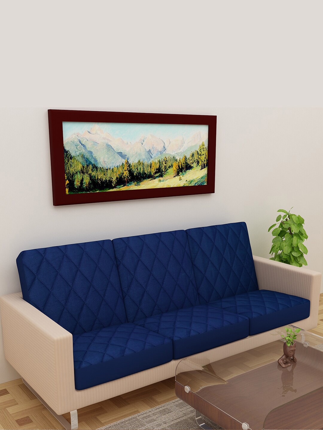

DREAM CARE Navy-Blue Quilted Waterproof Elastic Stretchable 3-Seater Sofa Cover