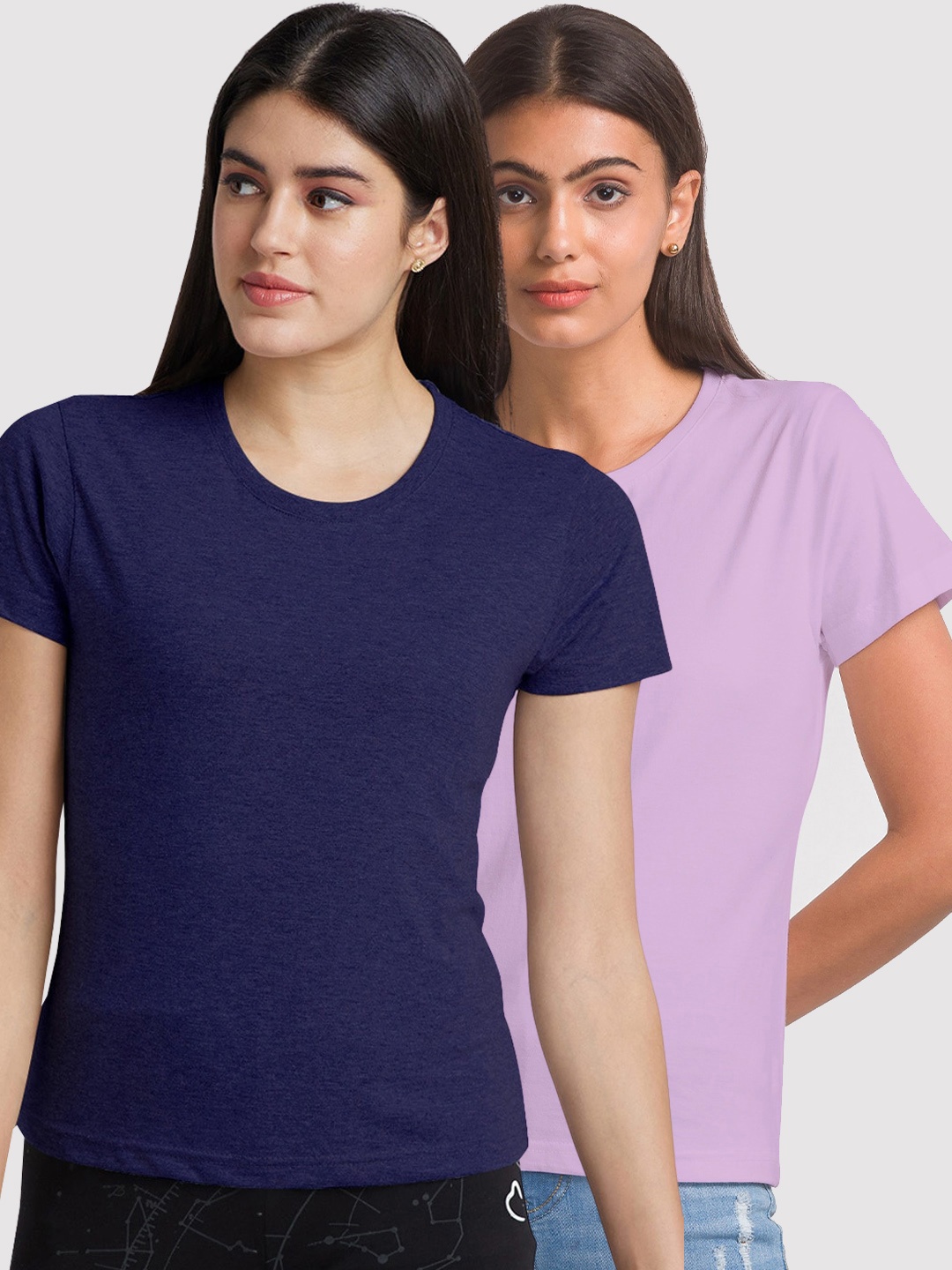 

FashionRack Pack Of 2 Round Neck Cotton T-shirt, Navy blue