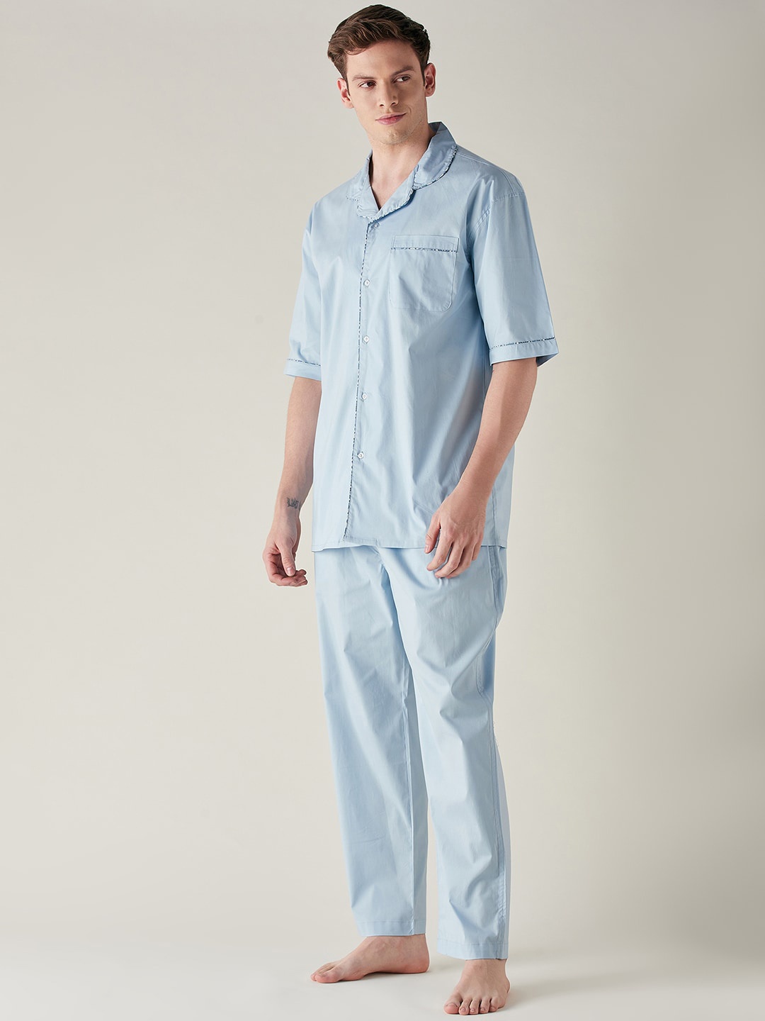 

The Kaftan Company Pure Cotton Night Suit, Blue