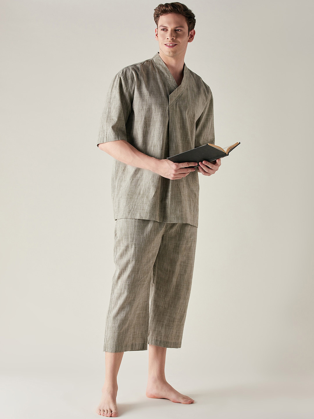 

The Kaftan Company Pure Cotton Night Suit, Olive