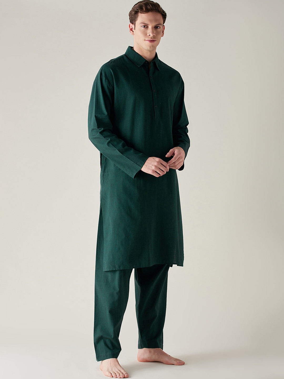 

The Kaftan Company Pure Cotton Night Suit, Green