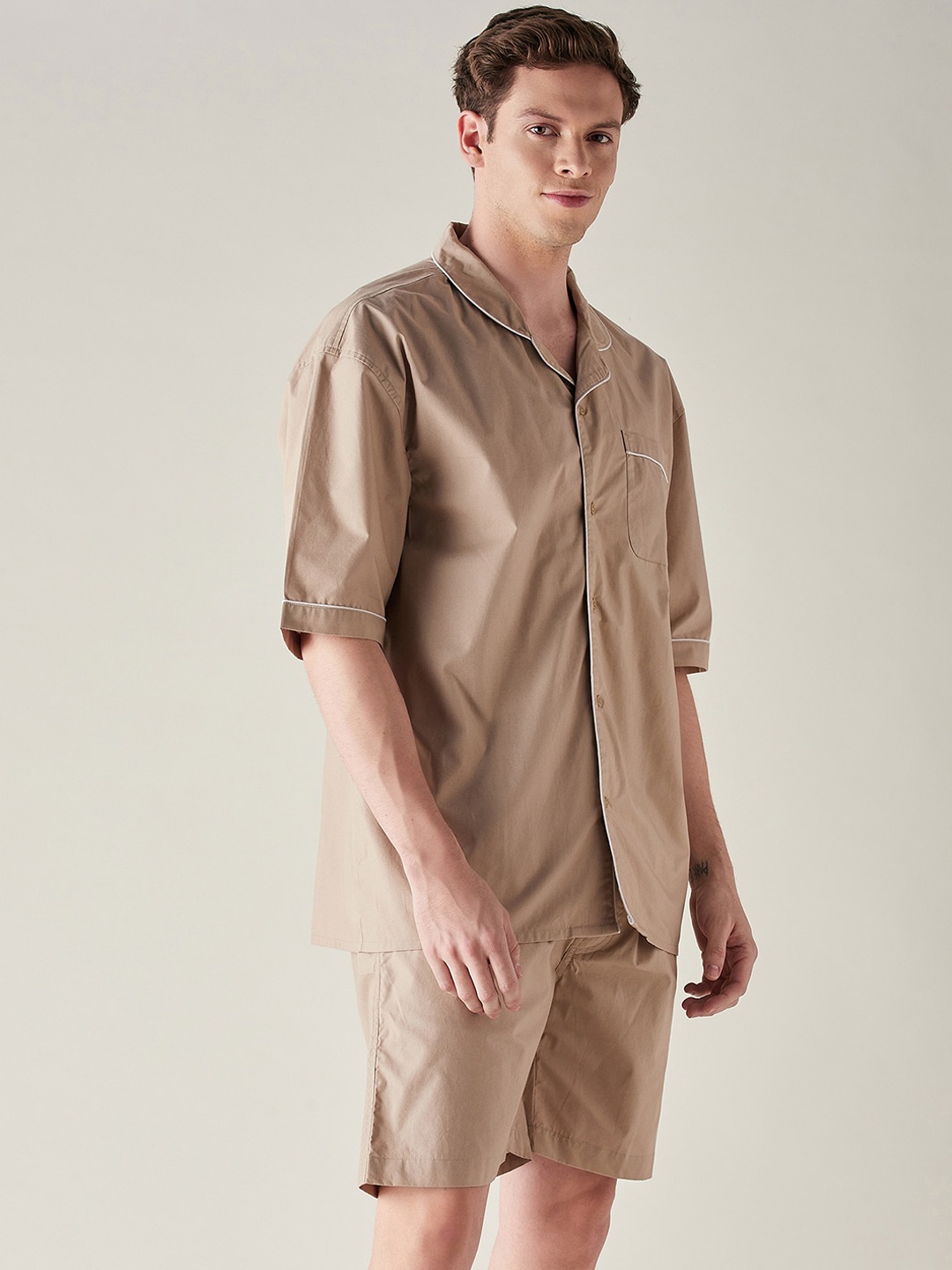 

The Kaftan Company Pure Cotton Night Suit, Beige
