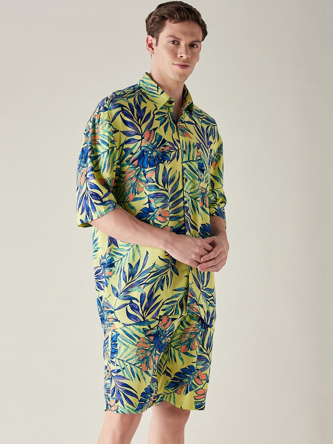 

The Kaftan Company Floral Printed Night Suit, Yellow