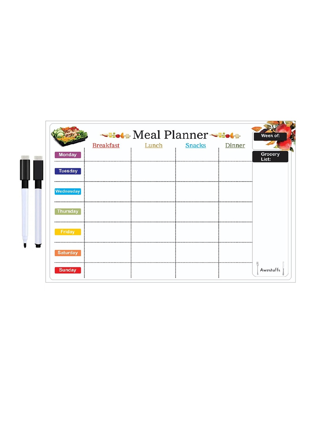 

Awestuffs Magnetic Weekly Dry Erase Meal Planner, White