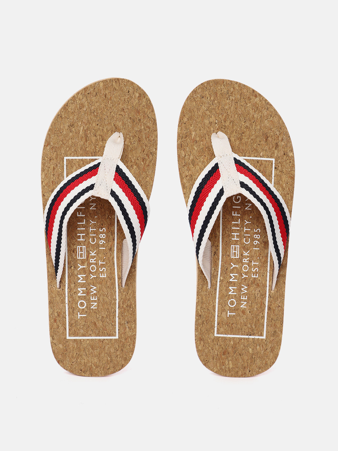 

Tommy Hilfiger Men Printed & Striped Thong Flip-Flops, Brown