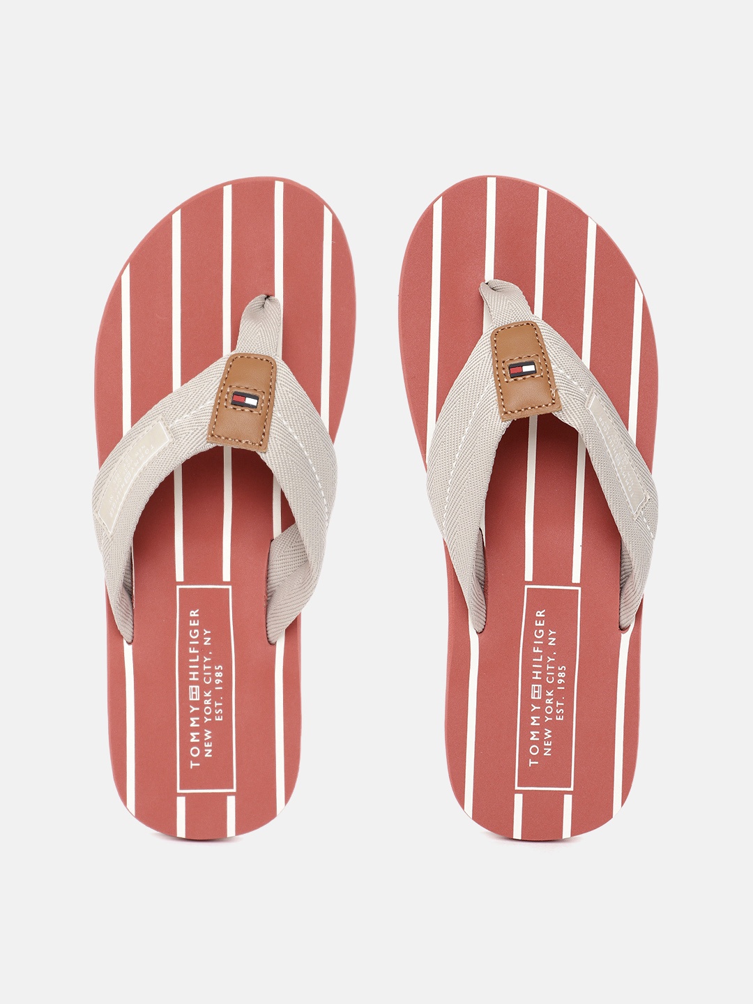 

Tommy Hilfiger Men Striped Thong Flip-Flops, Rust