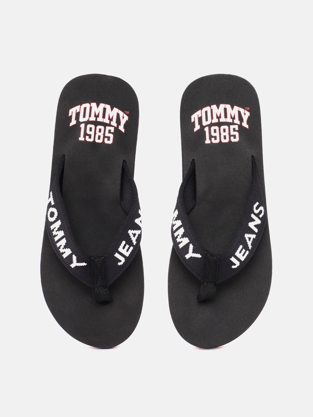 

Tommy Hilfiger Men Brand Logo Printed Thong Flip-Flops, Black