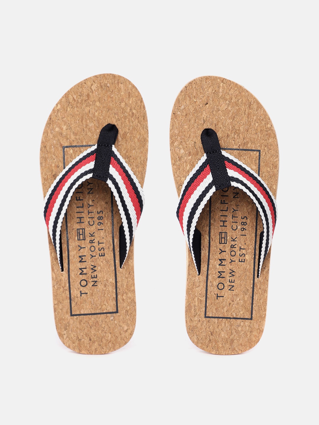 

Tommy Hilfiger Men Printed & Striped Thong Flip-Flops, Brown