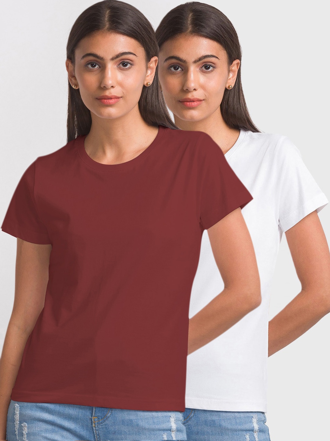 

FashionRack Pack Of 2 Round Neck Cotton T-shirt, White