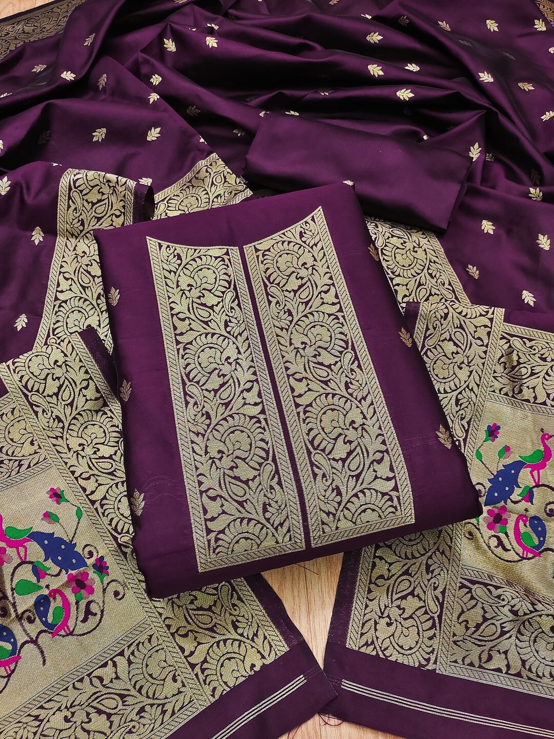

KALINI Banarasi Paithani Unstitched Dress Material, Purple