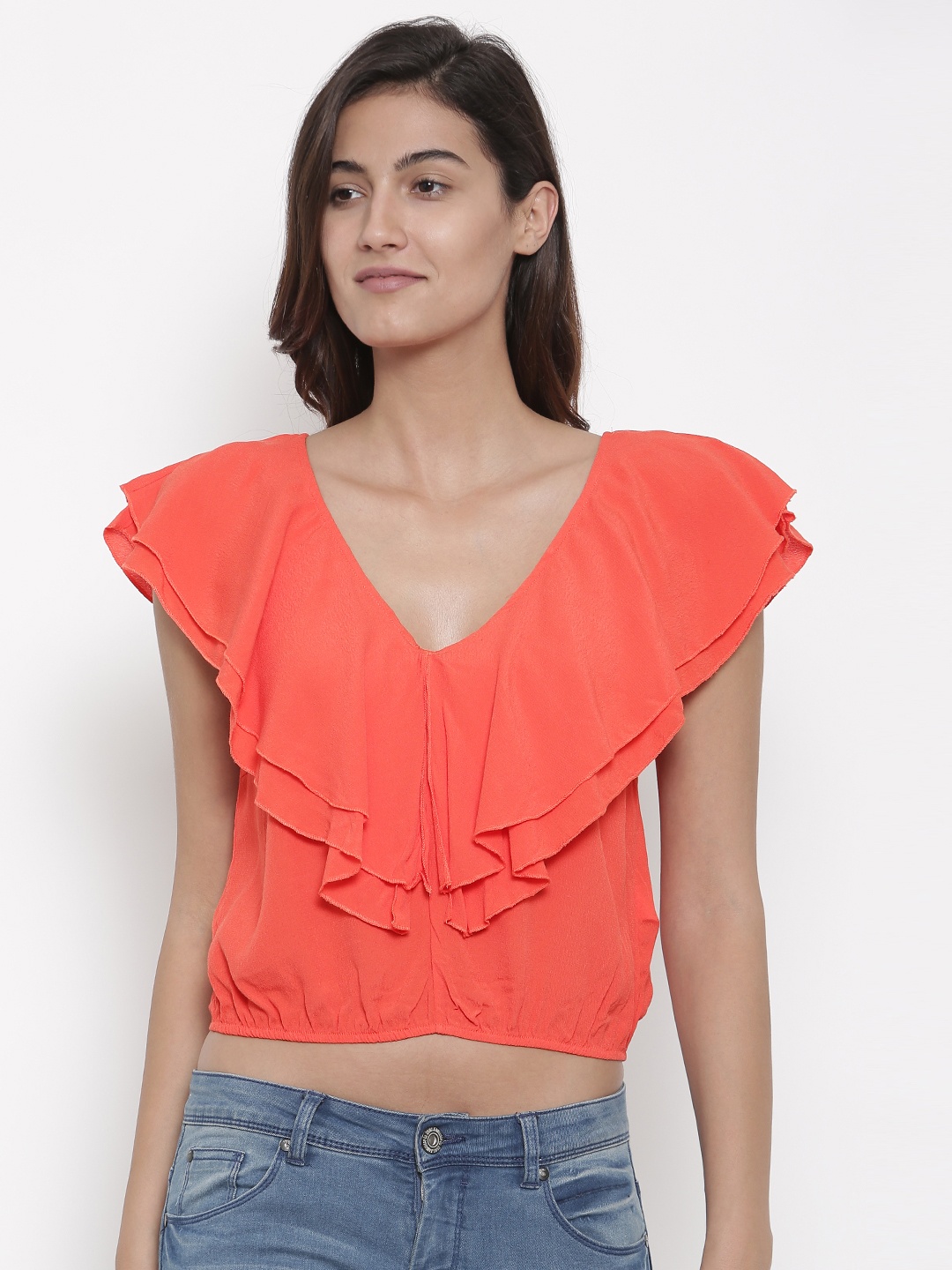 

FOREVER 21 Women Orange Crop Blouson Top