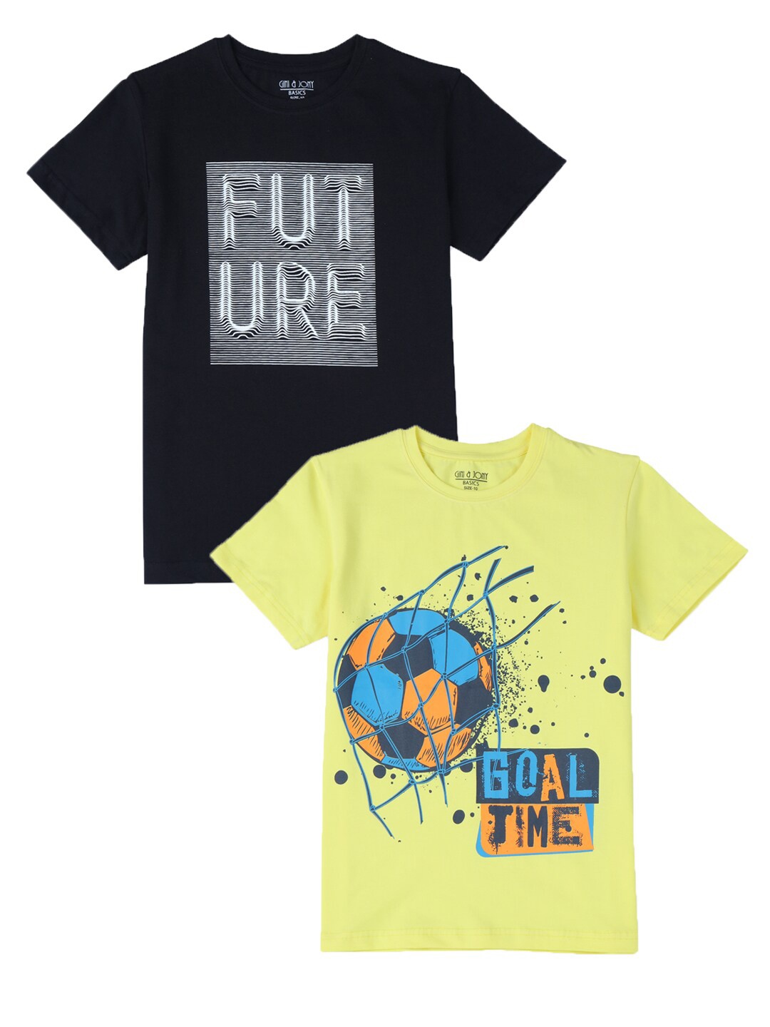 

Gini and Jony Boys Pack Of 2 Typography Printed Cotton T-shirt, Black