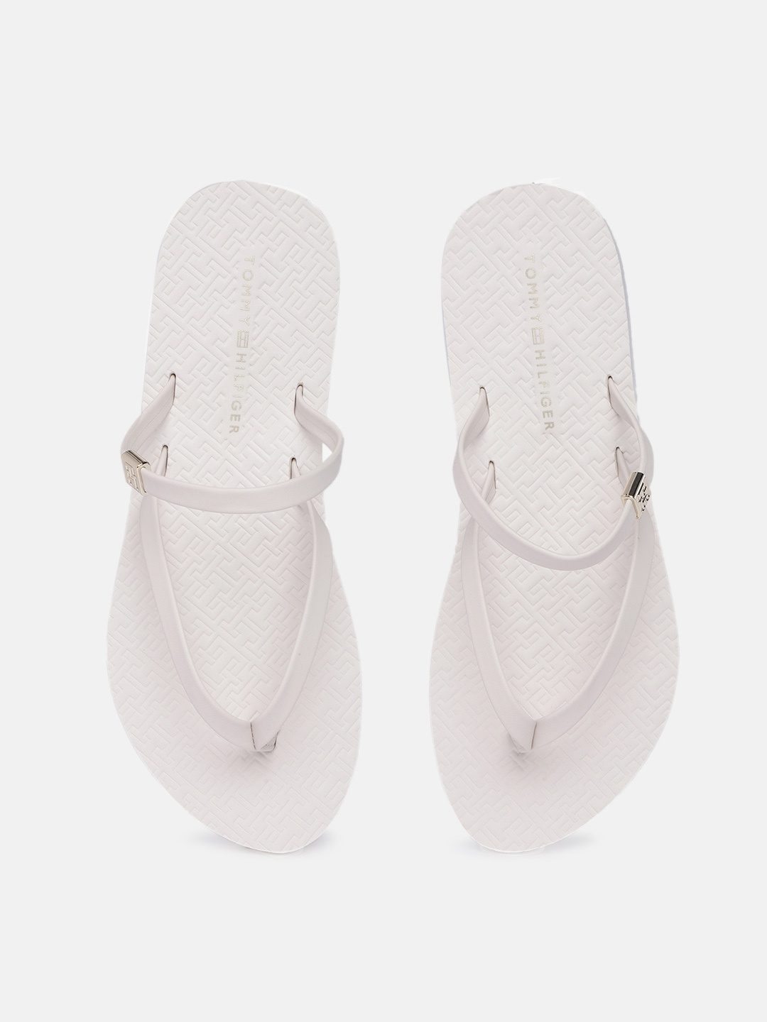 

Tommy Hilfiger Women Thong Flip Flops With Brand Logo Embossed Footbed & Ankle Straps, White