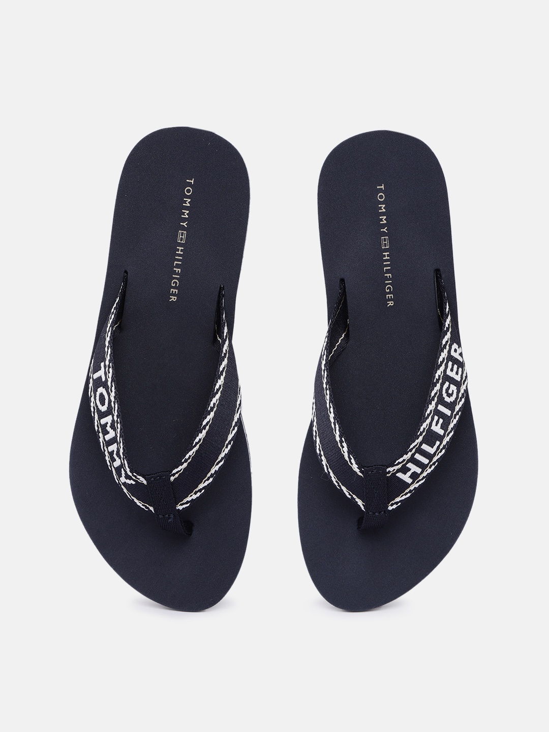 

Tommy Hilfiger Women Brand Logo Embroidered Thong Flip Flops, Navy blue